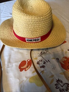 Onepiece Kids Straw Hat with Red Band and Logo - Never Worn